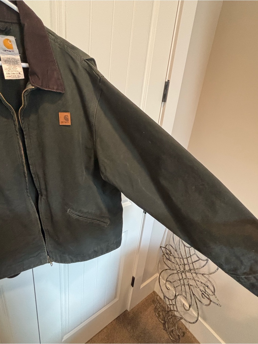 Carhartt Olive Green Canvas Jacket with Brown Cord Collar - Picture 4 of 5